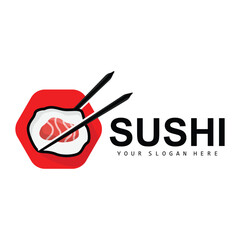 Sushi Logo, Japanese Food Sushi Seafood Vector, Japanese Cuisine Product Brand Design, Template Icon