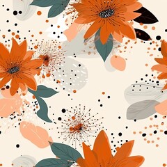 endeavored and veritable organize progressed orange botanical and polka touches strong organize Seamless pattern,AI generation