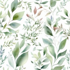 Strong watercolor develop organize , a composition of green clears out and branches Seamless pattern,AI generation