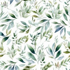 Naklejka na ściany i meble Watercolor botanical organize , a composition of green clears out and branches.Seamless pattern, AI Generated