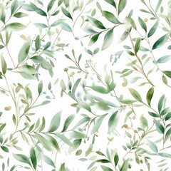 Strong watercolor make organize , a composition of green clears out and branches Seamless pattern,AI generation