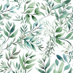 Watercolor botanical arrange , a composition of green clears out and branches.Seamless pattern, AI Generated