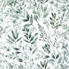 Solid watercolor make organize , a composition of green clears out and branches Seamless pattern,AI generation