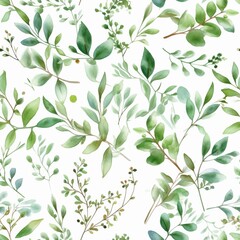 Fototapeta na wymiar Watercolor botanical organize , a composition of green clears out and branches.Seamless pattern, AI Generated