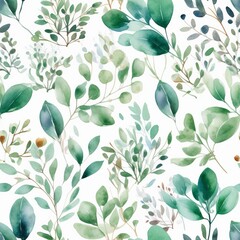 Watercolor botanical organize , a composition of green clears out and branches.Seamless pattern, AI Generated