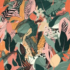 the modern day seamless gorgeous floral jungle . AI generation