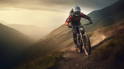 Fototapeta na wymiar biker in the mountains. Generative ai