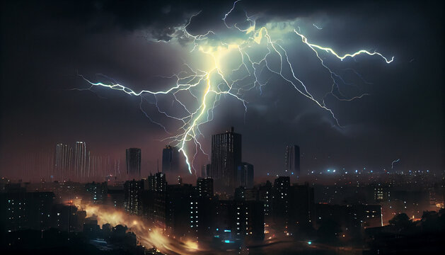 City in night Lightning