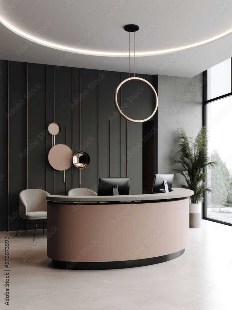 Wall mural luxury and contemporary lobby area interior design with reception counter