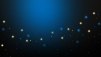 abstract background blue and gold particle. Golden light shine particles bokeh on black and blue...
