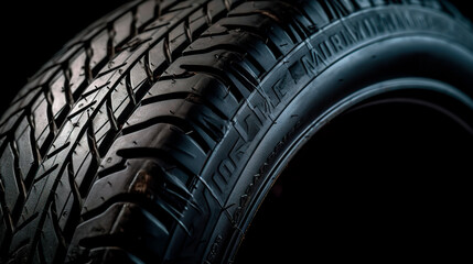 Closeup of tire treadon black background