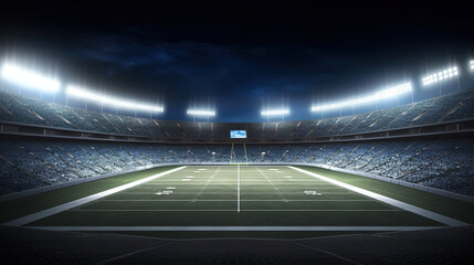 Fototapeta na wymiar American football stadium 3d with bright floodlights at night. Generative AI.