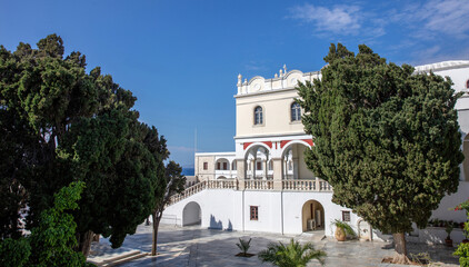 Fototapeta na wymiar Holy Virgin Mary Evangelistria Greek Orthodox impressive Church at Tinos island Cyclades Greece.