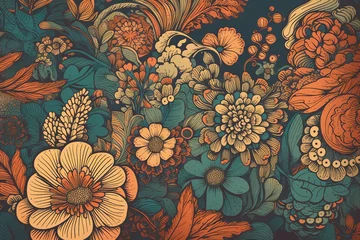 Afwasbaar fotobehang Fantasy vintage floral wallpaper. Generative AI © Pixel Matrix