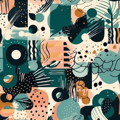 Hand-drawn stylish theoretical designs imaginative collage . Seamless pattern, AI Generated