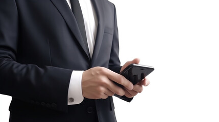 man in suit holding mobile phone. Generative Ai