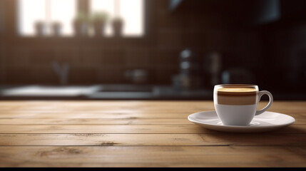 Fototapeta premium cup of coffee on wooden table. Generative Ai