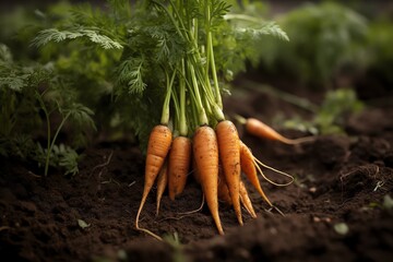 Ripe carrots in organic field. Generative AI