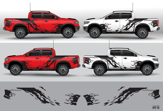 Monster Pickup Truck with USA Flag Cartoon - Pickup - Sticker