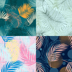 Fototapeta na wymiar Vector seamless pattern with palm leaves. Hand drawn tropical repeat ornament of blossoms in sketch style. Usable for wrapping paper, covers, textile.