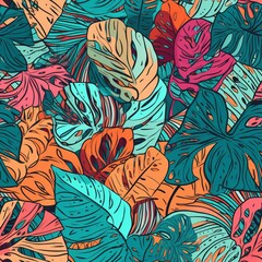 arrange of a tropical work of craftsmanship, with multicolored hand drawn components and curiously foundation . Seamless pattern, AI Generated