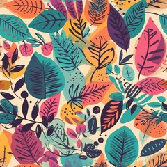 Fototapeta na wymiar Summer botanical coordinate looking like unfinished watercolors, come full circle for materials and change . Seamless pattern, AI Generated