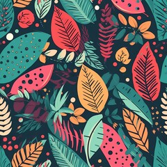 Summer botanical lock in looking like unfinished watercolors, come full circle for materials and adjust . Seamless pattern, AI Generated