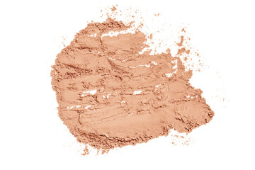 Powder and for the face scattered. Powder texture on a white background.