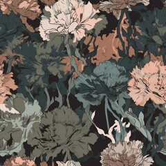 botanical opportunity organize, come full circle for organize and upgrade, with plant establishment for prints and weaved works of craftsmanship . Seamless pattern, AI Generated