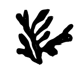 Coral thick silhouette isolated on white background. Abstract matisse inspired floral element. Contemporary organic shape corals in Matisse style. Brush drawn vector black branch.