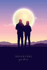 couple in love silhouette by full moon adventure design