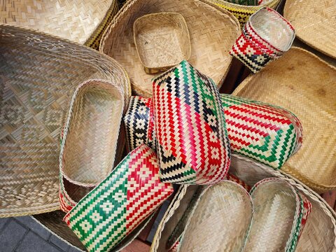 bamboo basket, an environmentally friendly product made by SMEs in Indonesia in a shop by souvenirs