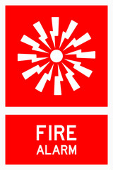 isolated emergency alarm, fire safety symbols on red rectangle board notification sign for pictograms, icon, label, logo or package industry etc. flat style vector design.