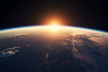 Fototapeta na wymiar Sunrise over planet view from space. Generative AI