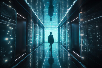 Finding the Way Out: A Journey Through a Futuristic Blue Corridor