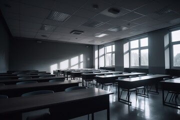 Fototapeta na wymiar Empty university classroom or business conference room. Generative AI