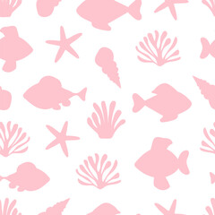 Seamless pattern Underwater world silhouette vector illustration
