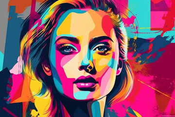 Naklejka premium Abstract retro trendy collage design with female portrait. Generative ai