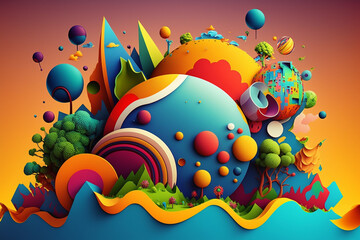 Magic imaginary world full with color and happiness. Generative ai.
