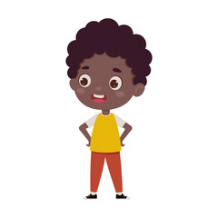 Cute cartoon little african boy. Little schoolboy character. Vector illustration