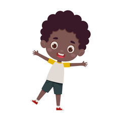 Cute cartoon little happy african boy. Little schoolboy character show facial expression. Vector illustration