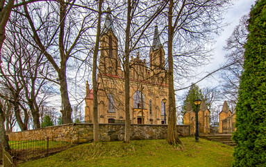 Built in 1912 in the neo-Gothic style, the Roman Catholic church of St. Anne in Krynki, Podlasie, Poland.
