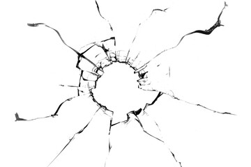 Concept of broken glass with hole for design on white background.