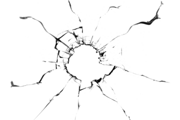 Concept of broken glass with hole for design on white background.