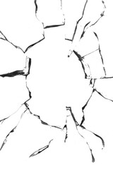 Concept of broken glass with hole for design on white background.