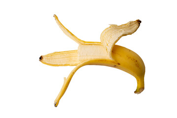 Yellow banana peel on transparent