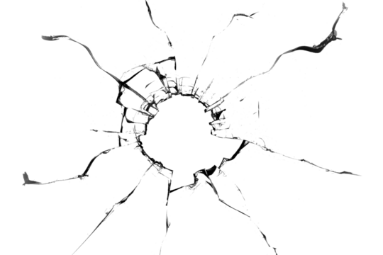 Concept of broken glass with hole for design on white background.