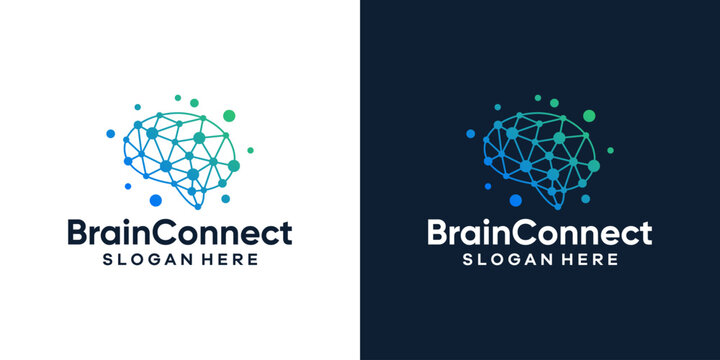 Brain logo design with tech connect graphic design vector illustration. Modern symbol, icon, creative.