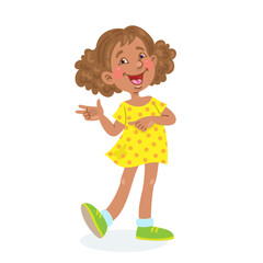 Little cute girl sings a funny song. In cartoon style. Isolated on white background. Vector illustration.