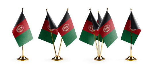 Small national flags of the Afghanistan on a white background